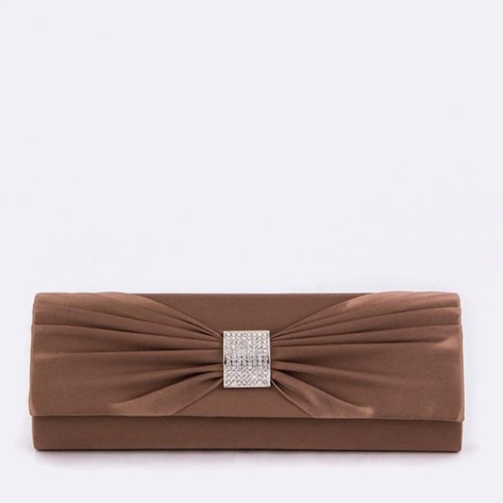 Chocolate Brown Satin Rhinestone Special Occasion Clutch NWT